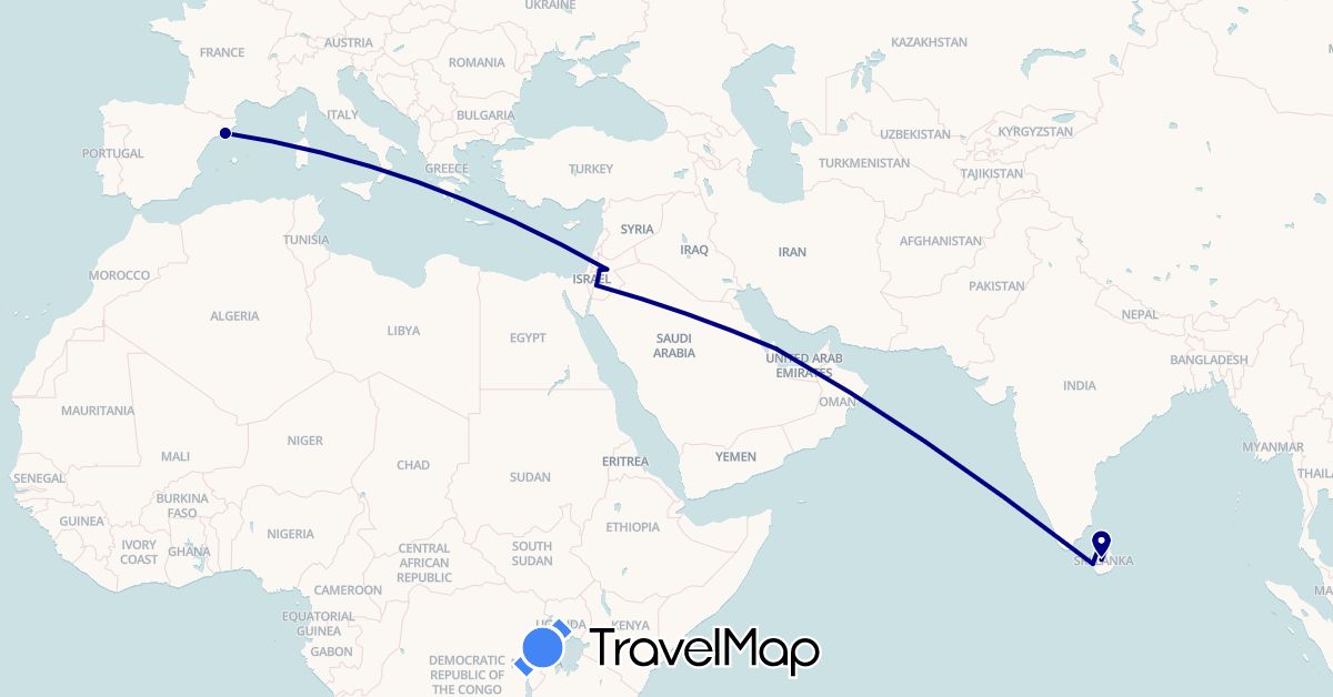 TravelMap itinerary: driving in Spain, Jordan, Sri Lanka, Qatar (Asia, Europe)